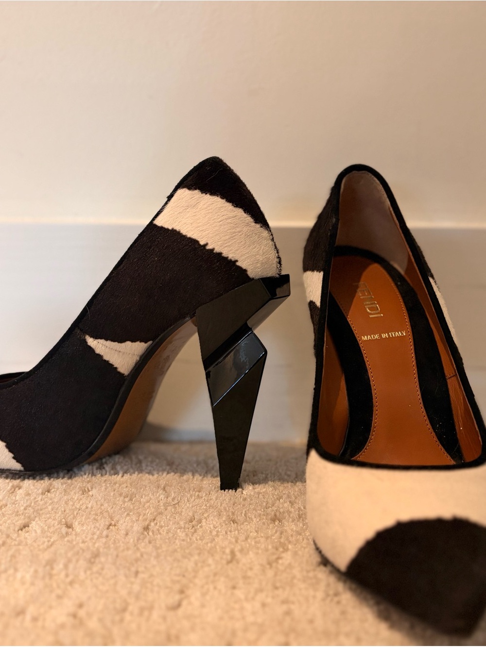 Fendi Black/Brown and White Sculpted Heel Pumps